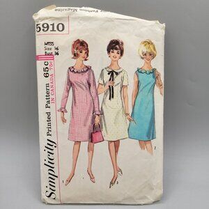 Simplicity 1965 One Piece Dress A Line Sewing Pattern 5910 Size 16